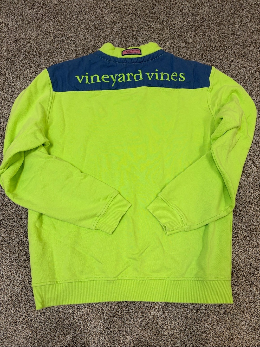 Vineyard Vines Neon Lime Quarter-Zip Sweater with Navy Yoke - Picture 4 of 5